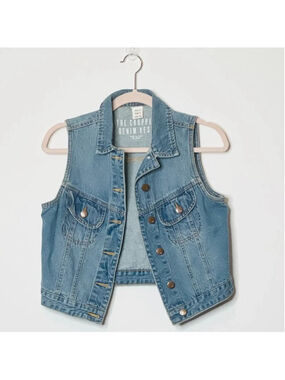 Cotton On The Cropped Denim Vest Size 4 Blue Chest Pockets, Button Down Closure